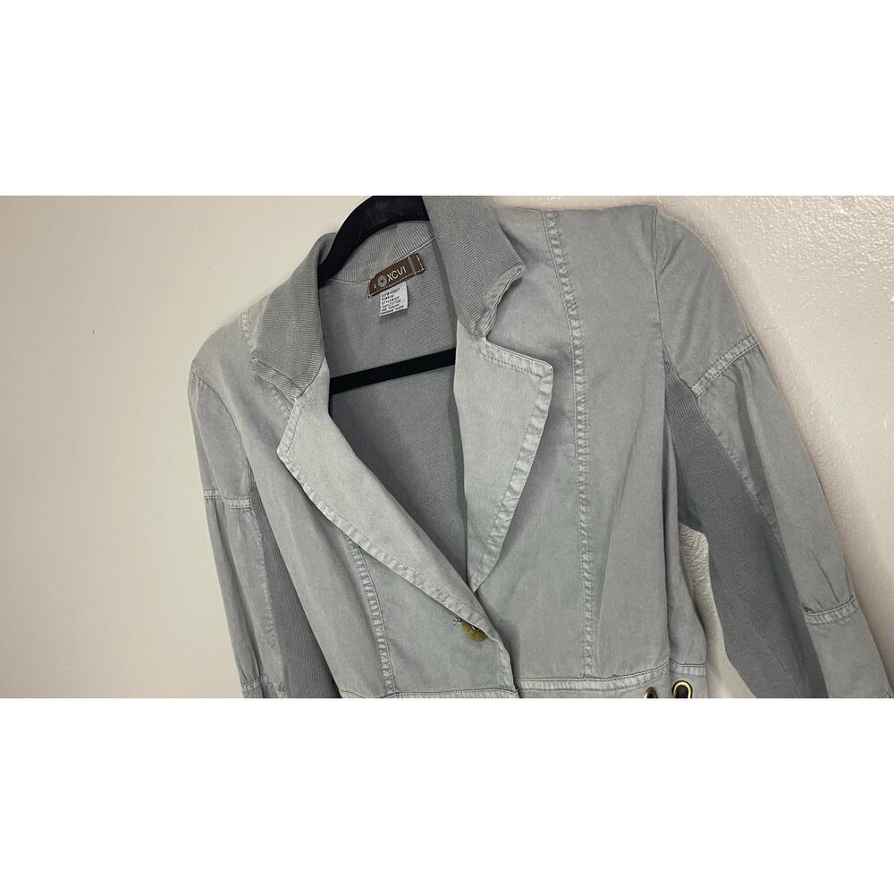 XCVI Gray Cotton Stretch Jacket Medium Tie Waist Lagenlook Utility - Picture 3 of 10